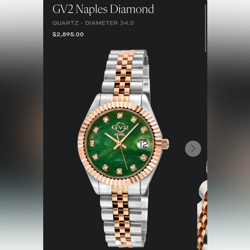 Gevril GV2 Naples Swiss Diamond Watch Green Rose Gold